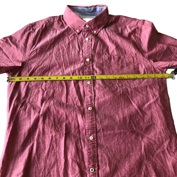 Tommy Hilfiger Men’s Button Up Shirt Custom Fit Heather Red Short Sleeve Large - Picture 4 of 15